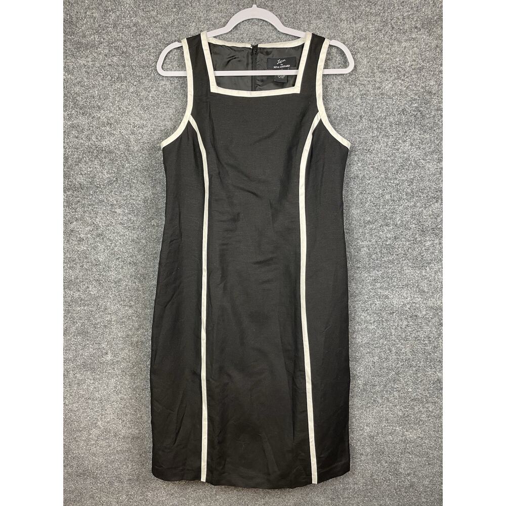 Lennie for Nina Leonard Dress Women's Linen Blend Black and White Size 10